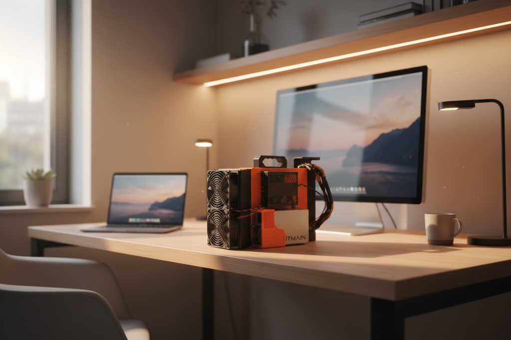 Antminer S19 XP in modern home office setting